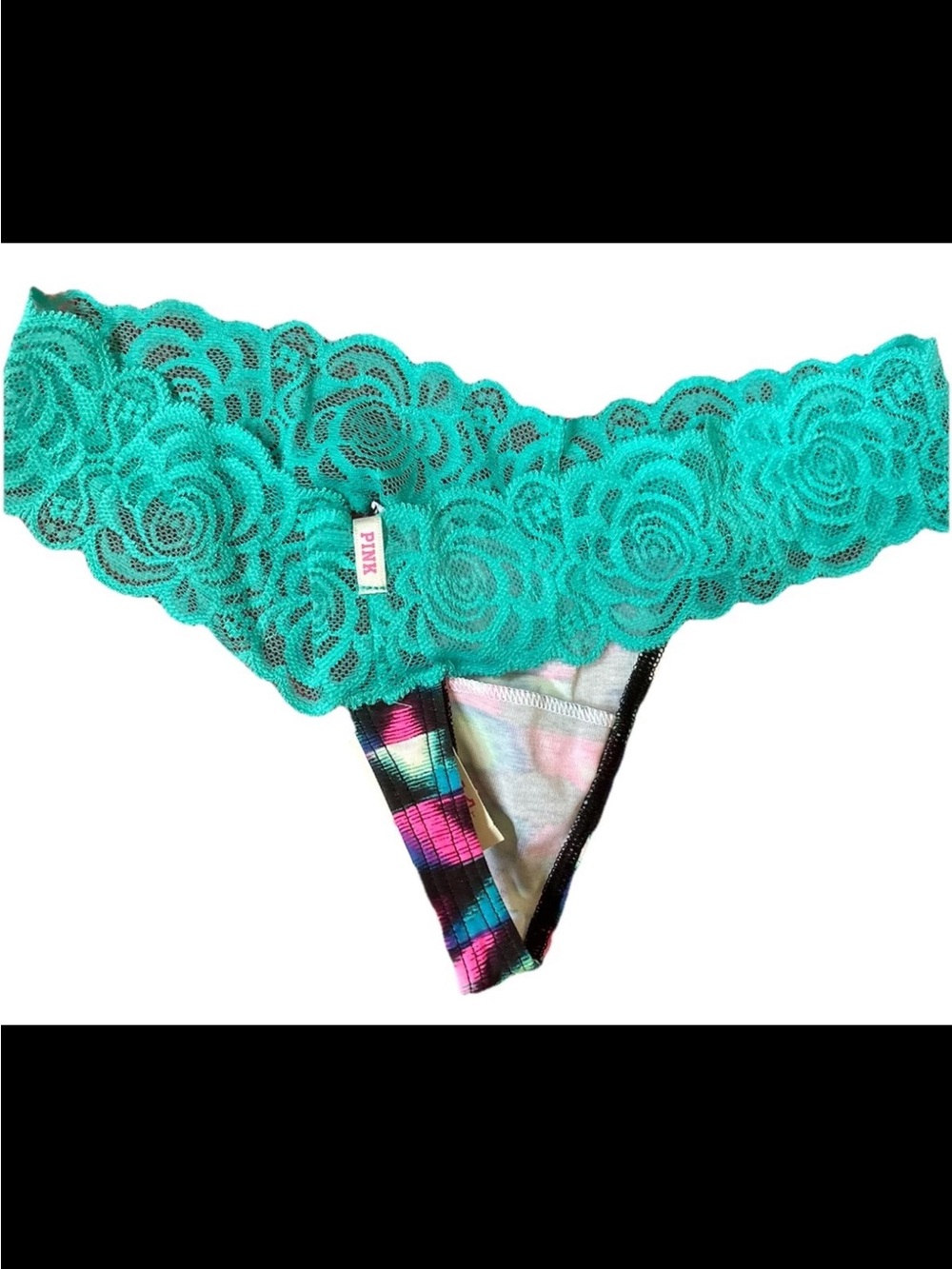Victoria’s Secret PINK Turquoise Lace Thong Panty XS NWT - Picture 2 of 4